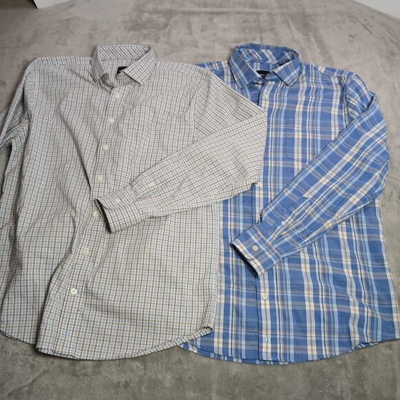 Johnnie O Button Up Shirt Lot (2) Mens M Plaid Check Performance Preppy Classic - Picture 1 of 14